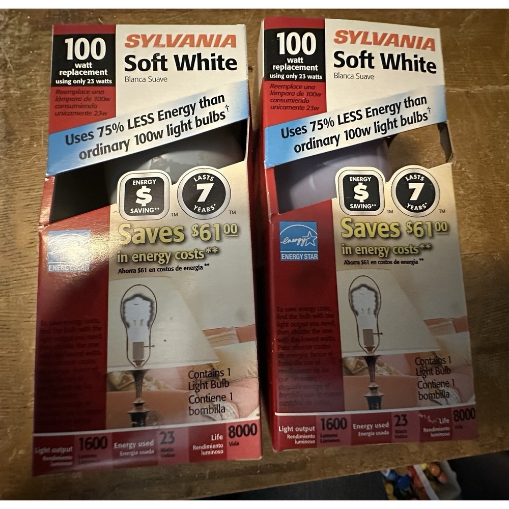 2-Pack 100-Watt Sylvania Double Life Soft White Traditional Light Bulbs NEW!